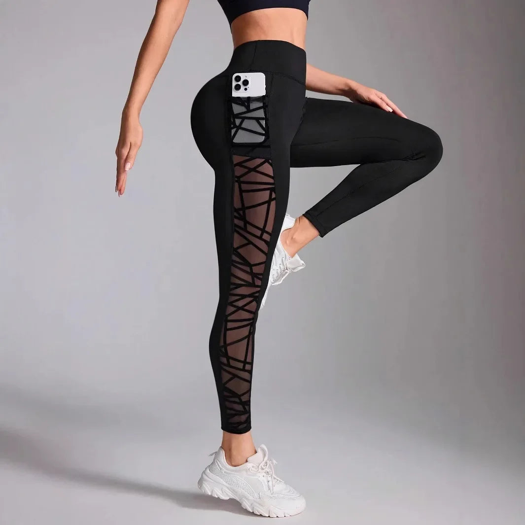 Yoga Legging Dames met Mesh Zijkant Zwart Hoge Taille Zacht Comfortabel Gym Fitness Sportkleding Lange Broek