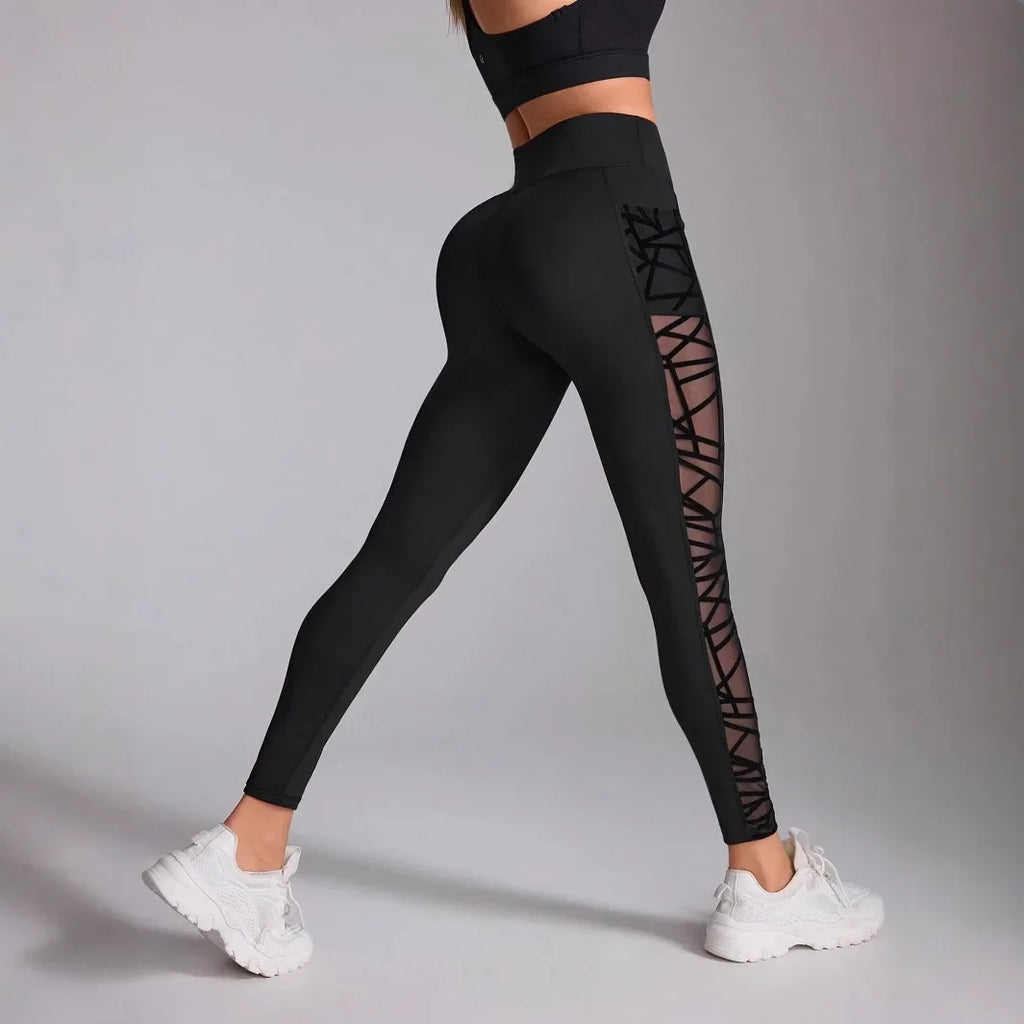 Yoga Legging Dames met Mesh Zijkant Zwart Hoge Taille Zacht Comfortabel Gym Fitness Sportkleding Lange Broek