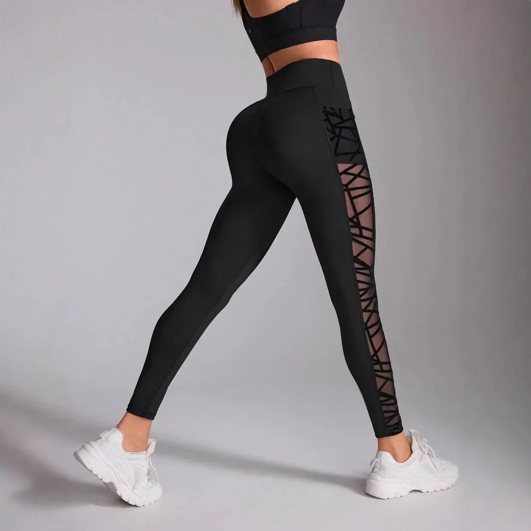 Yoga Legging Dames met Mesh Zijkant Zwart Hoge Taille Zacht Comfortabel Gym Fitness Sportkleding Lange Broek