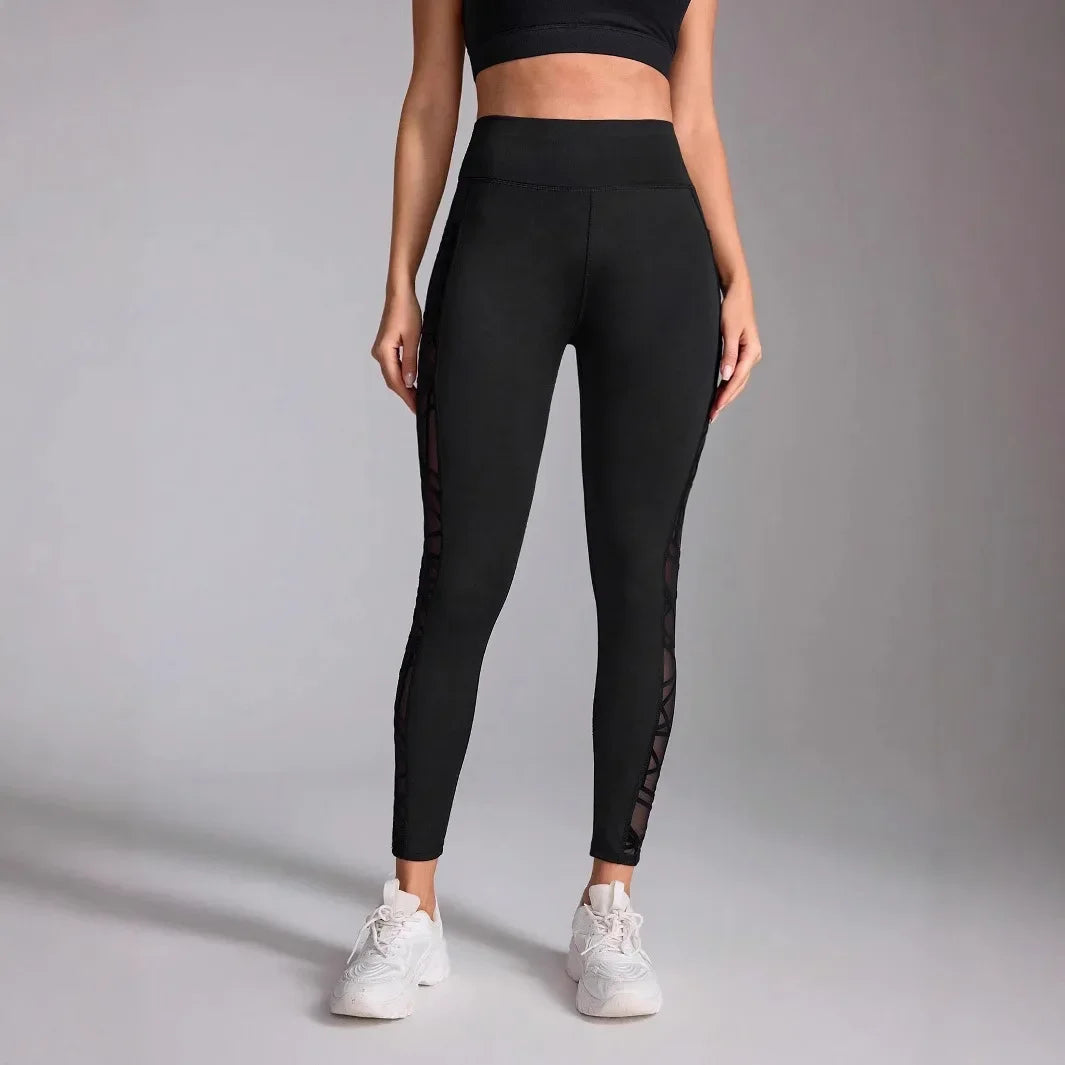 Yoga Legging Dames met Mesh Zijkant Zwart Hoge Taille Zacht Comfortabel Gym Fitness Sportkleding Lange Broek
