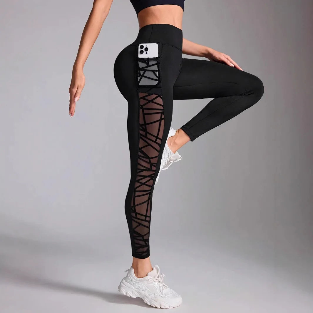 Yoga Legging Dames met Mesh Zijkant Zwart Hoge Taille Zacht Comfortabel Gym Fitness Sportkleding Lange Broek