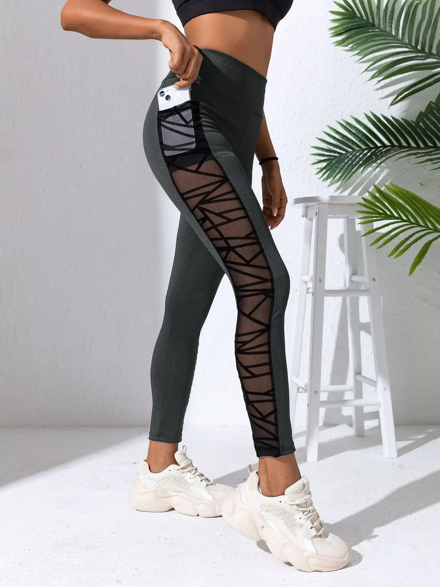 Yoga Legging Dames met Mesh Zijkant Zwart Hoge Taille Zacht Comfortabel Gym Fitness Sportkleding Lange Broek